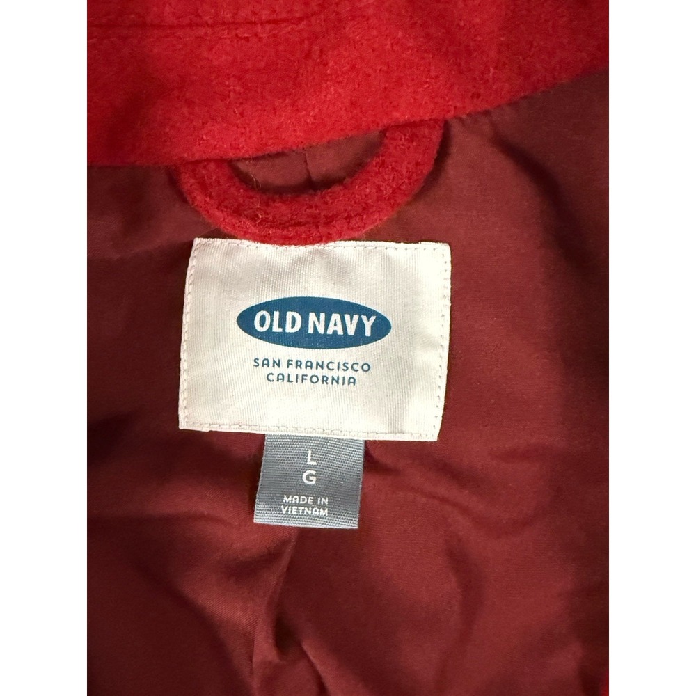 Old Navy Women's Wool Blend Double Breasted Pea Coat Button Front Pockets Red L - Picture 7 of 8